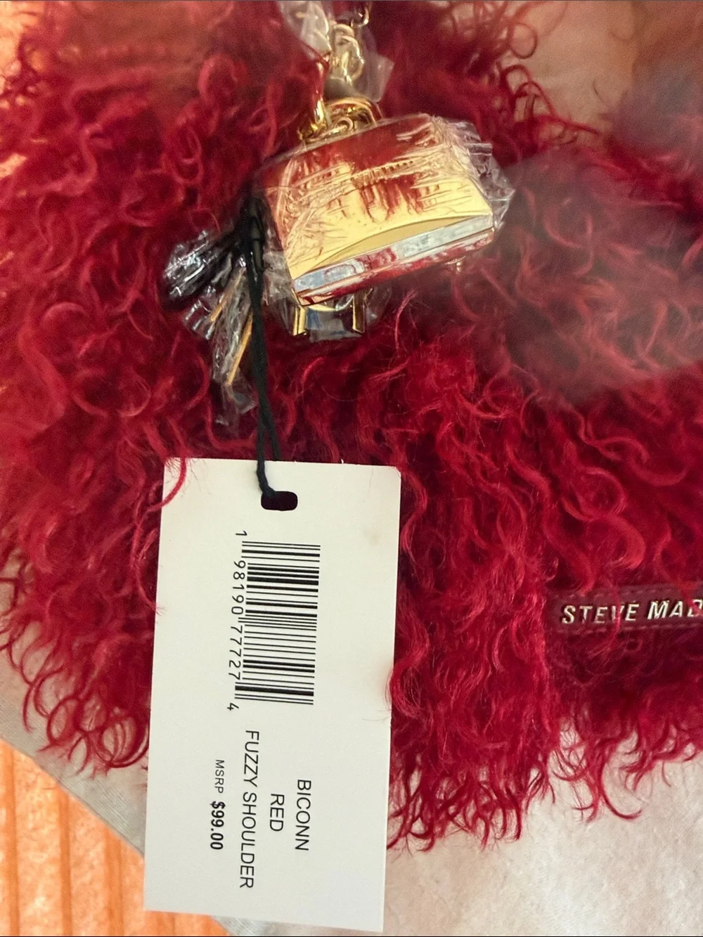 Steve Madden Biconn Red Fuzzy Shoulder Bag NWT